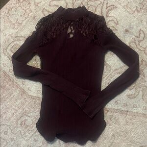 Free People Lace Detail Burgundy Top